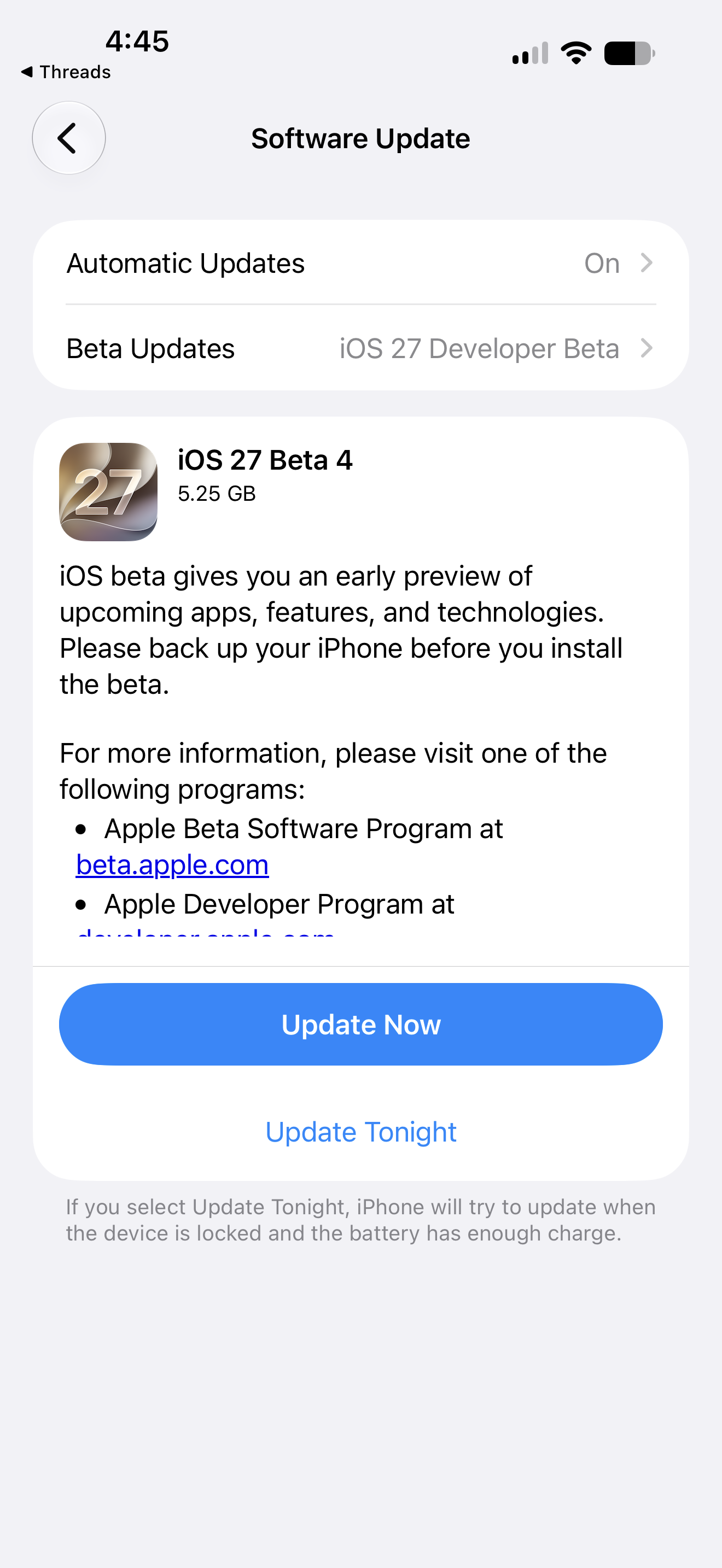 iOS 27 beta 4 screenshot showing Siri interface with neural engine improvements and on-device AI processing