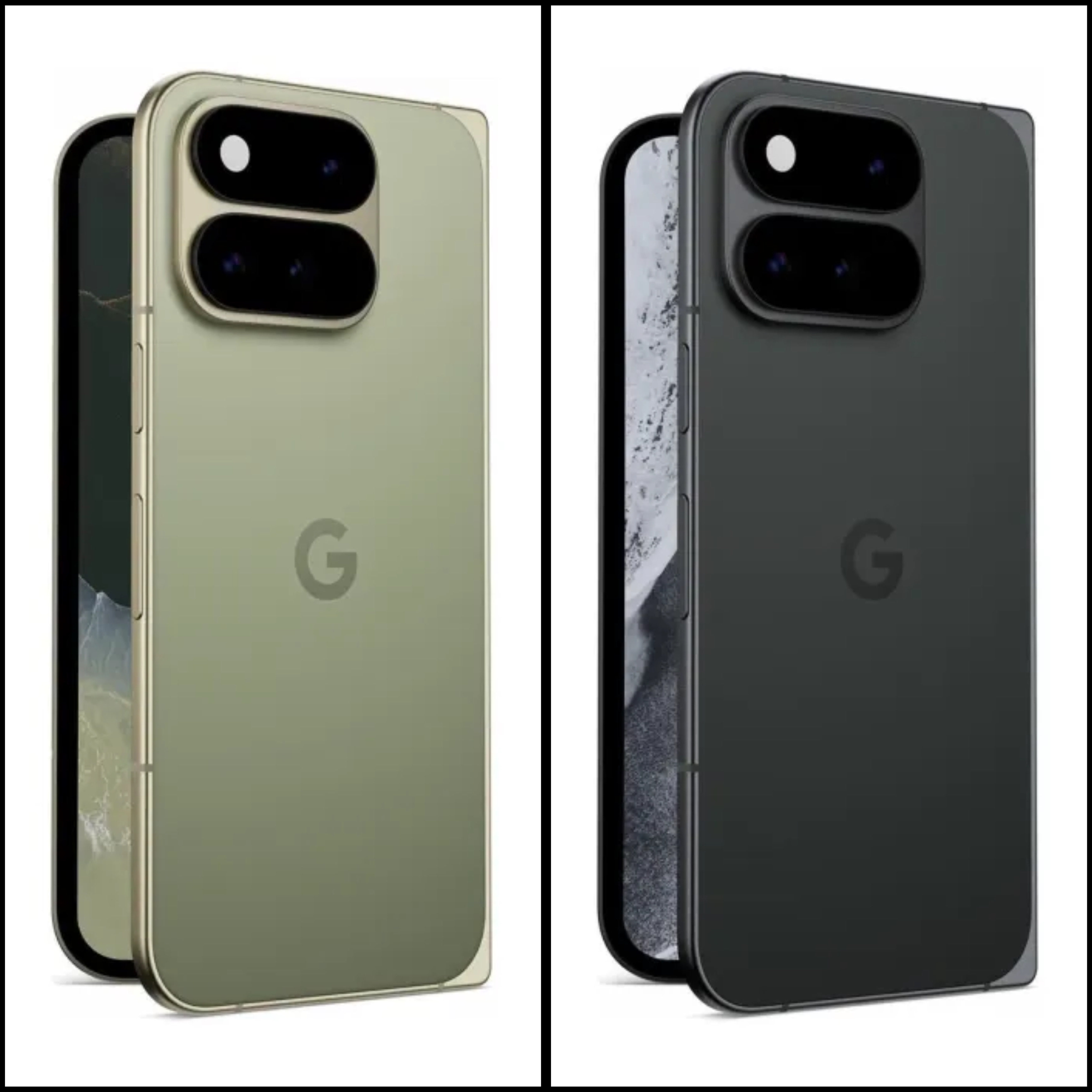 A closer angled leaked render of the Pixel 11 Pro Fold's redesigned dual-module camera housing.