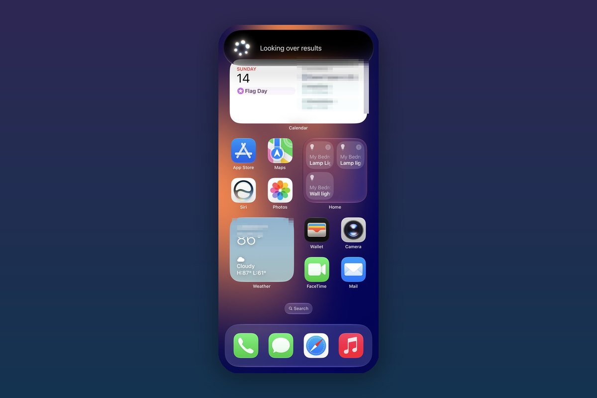 The new Siri active on an iPhone home screen in the iOS 27 beta, shown on a dark gradient.