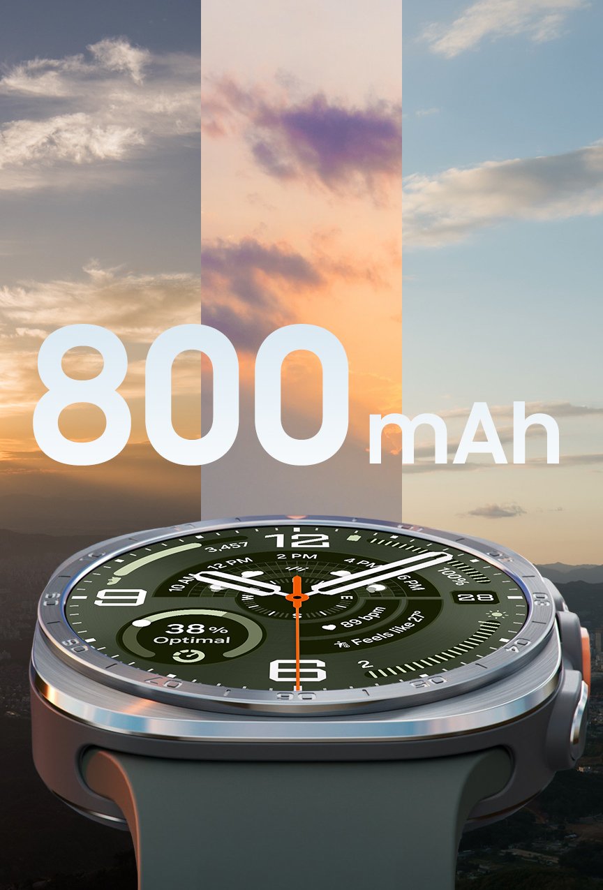 Galaxy Watch Ultra2 hero shot showing its 800 mAh battery capacity.