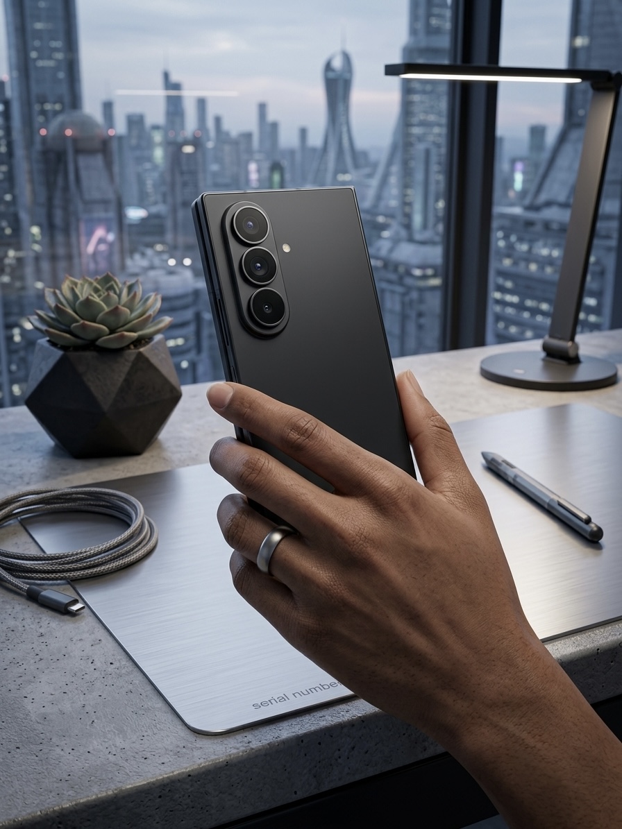 The Z Fold8 Ultra held from behind, showing its triple camera bump.
