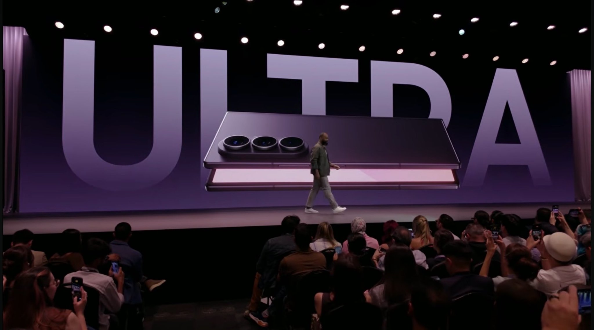 The Galaxy Z Fold8 Ultra revealed on stage at Unpacked, showing its triple camera module.