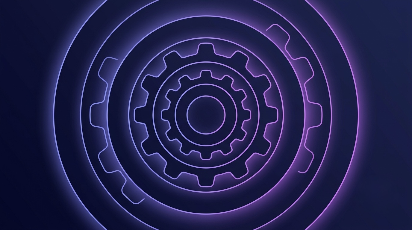 Abstract illustration of concentric gear-like rings easing into alignment.