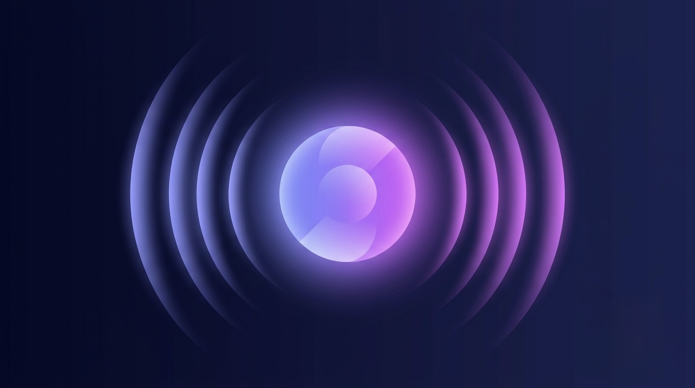 Abstract illustration of a glowing orb with soundwave rings radiating outward.