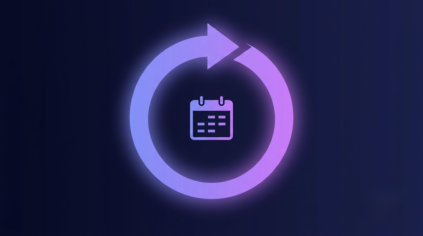 Abstract illustration of a circular recurring arrow looping around a calendar shape.