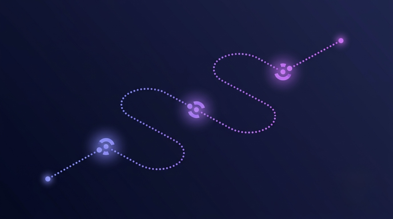 Abstract illustration of a dotted roadmap path with glowing waypoint nodes.